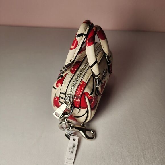 NWT Coach CZ082 Mini Rowan Bag Charm Chalk w/Red Cherry Print Leather - Picture 3 of 5